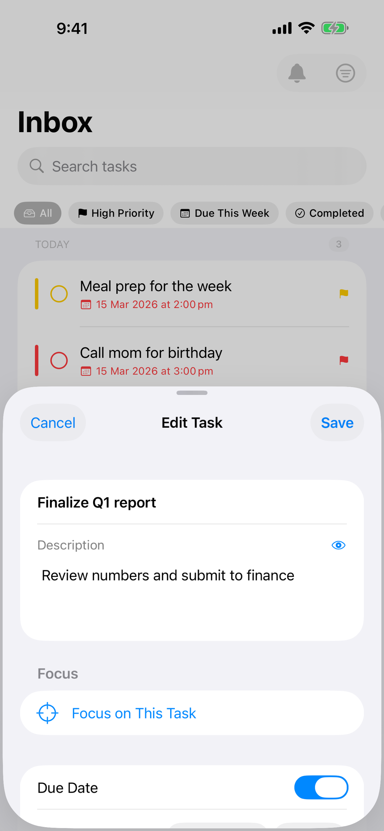 mDone task detail editor