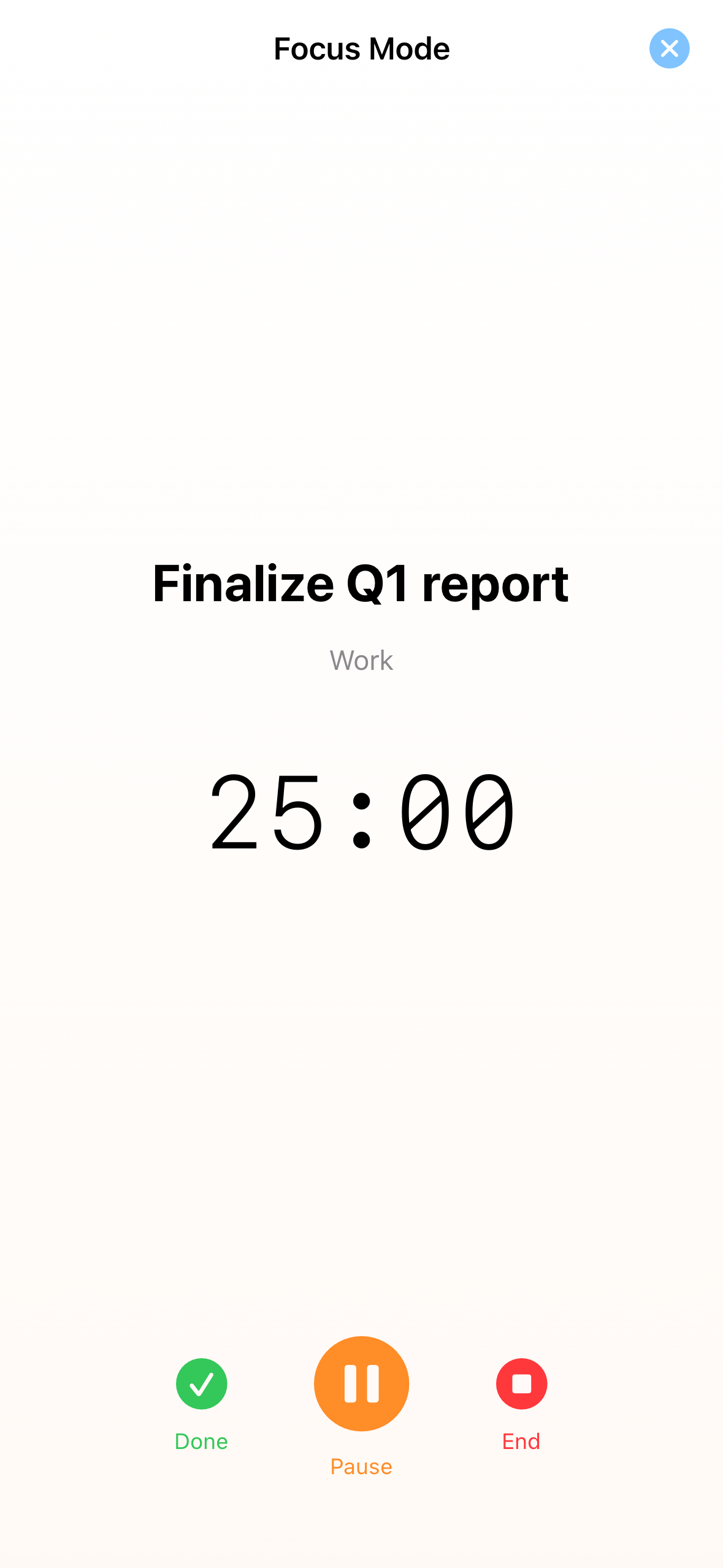 mDone Focus Timer counting up on a task